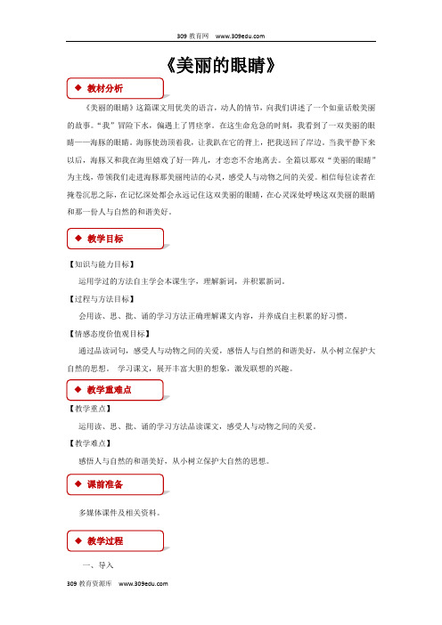 【309教育网优选】西南师大版小学语文五年级上册《美丽的眼睛》教案教学设计