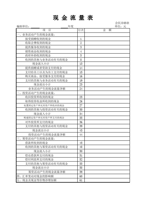 民间非营利组织excel现金流量表