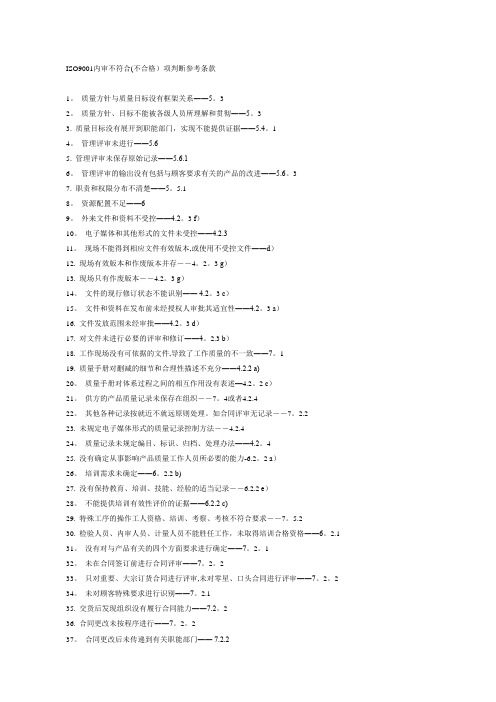 ISO体系内审不符合参考条款
