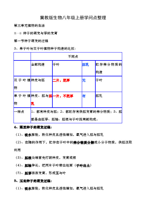 冀教版生物八年级上册知识点整理