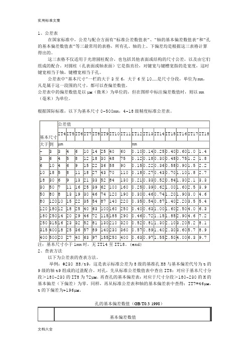 机械制图公差尺寸及查表