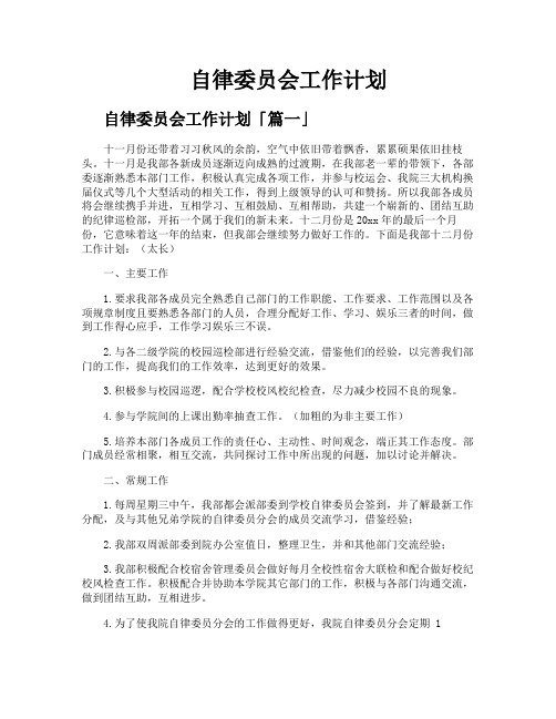 自律委员会工作计划