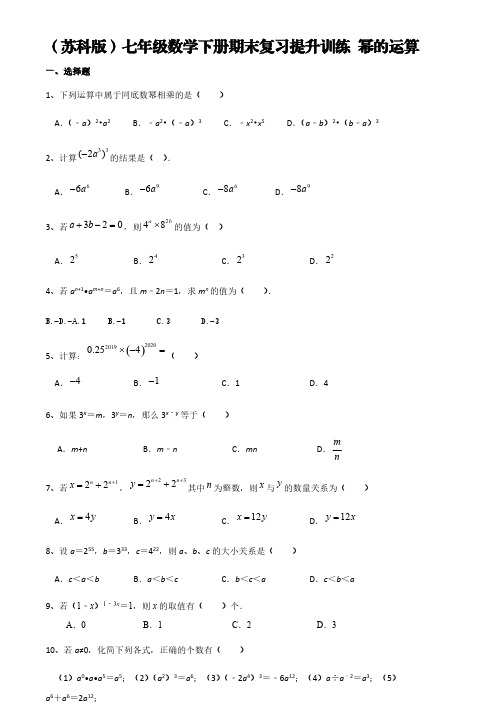 (苏科版)七年级数学下册期末复习提升训练 幂的运算 【含答案】