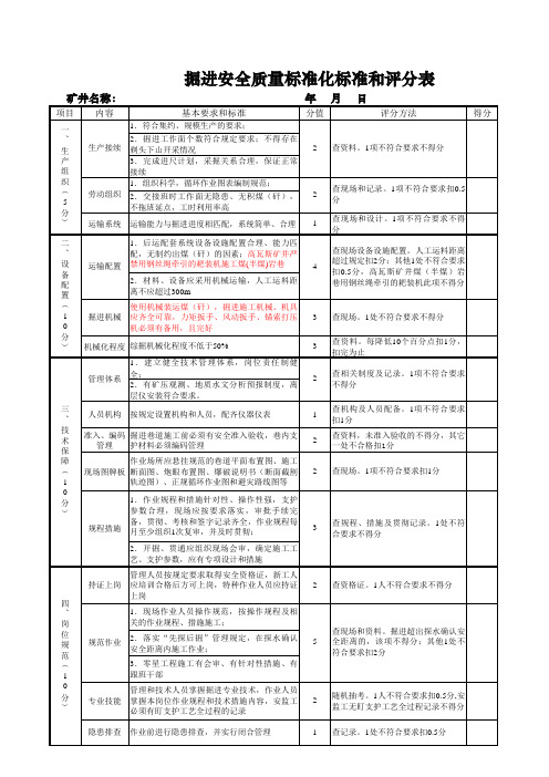 新掘进安全质量标准化标准和评分(生产部)表