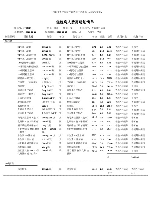 深圳市人民医院住院费用汇总清单1-6页(完整版)