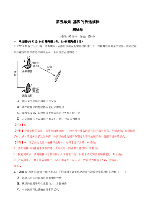 第五单元 基因的传递规律(测试)(解析版)