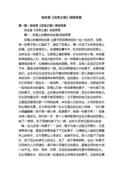 张佐香《洁净之莲》阅读答案