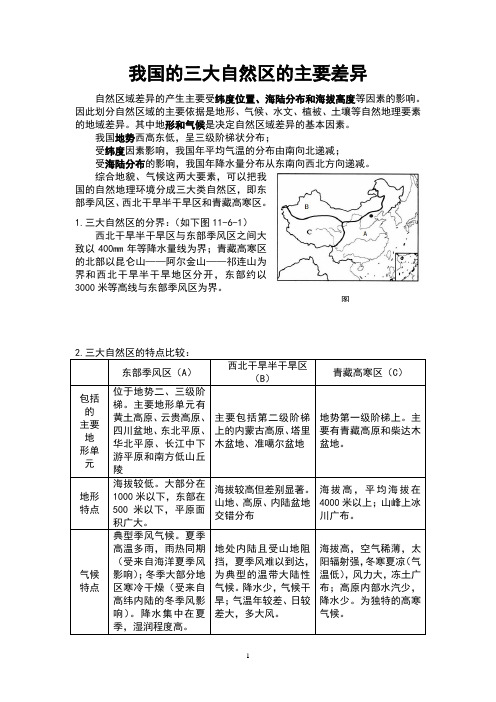 2022我国的三大自然区的主要差异资料