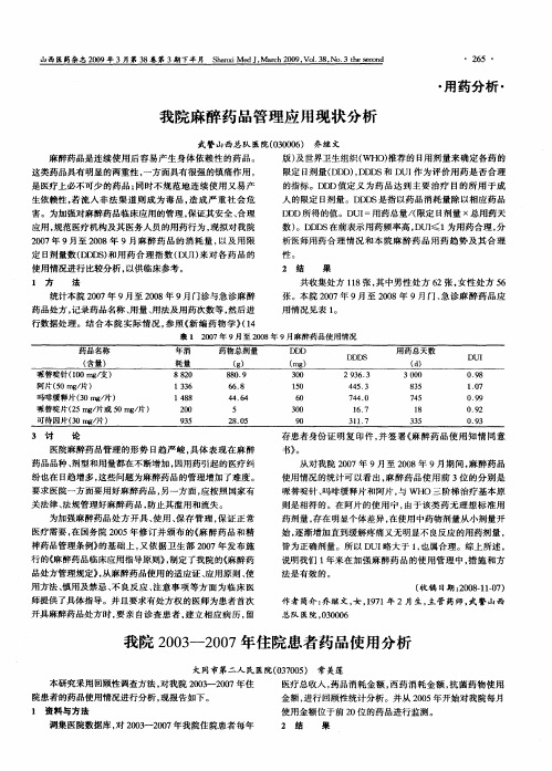 我院麻醉药品管理应用现状分析