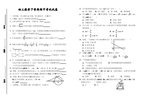 初三数学下学期期中考试试卷