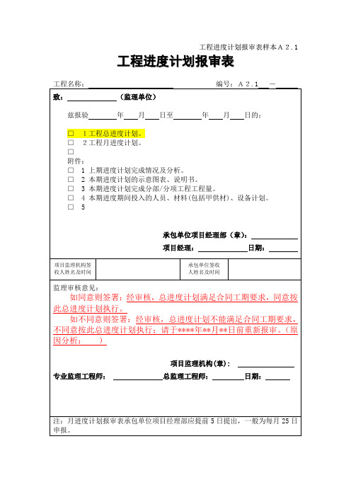 工程进度计划报审表样本