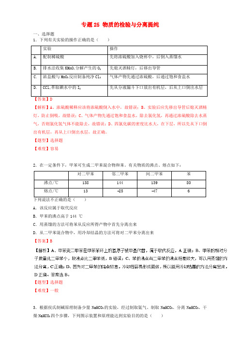 高考化学专题冲刺专题25物质的检验与分离提纯(含解析)