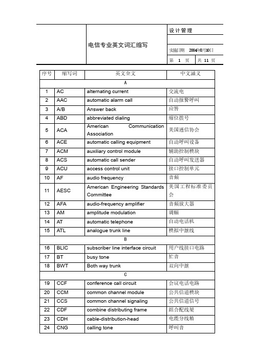 电信专业英文缩写记词