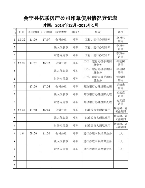 公章使用情况登记表