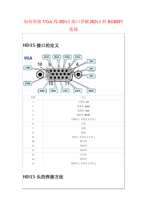 如何焊接VGA线-HD15接口详解,HD15转RGBHV连接