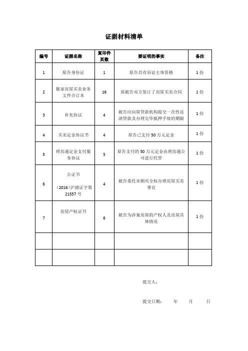 证据材料清单