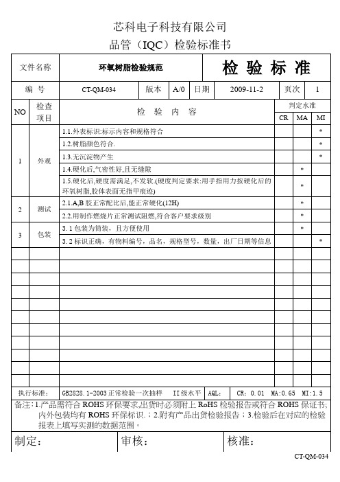 环氧树脂检验标准