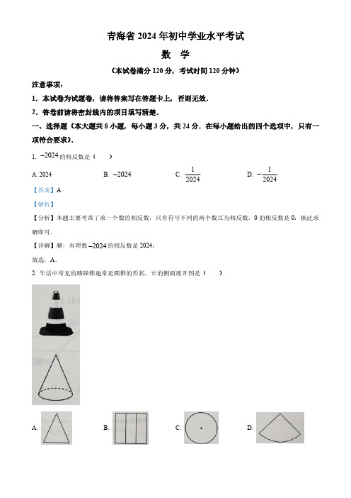 2024年青海省中考题数学真题(解析版)