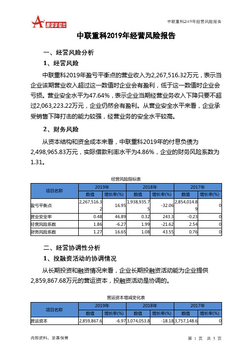 中联重科2019年经营风险报告