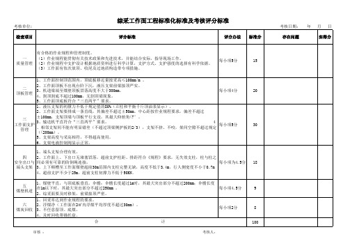 综采工作面工程标准化标准及考核评分细则