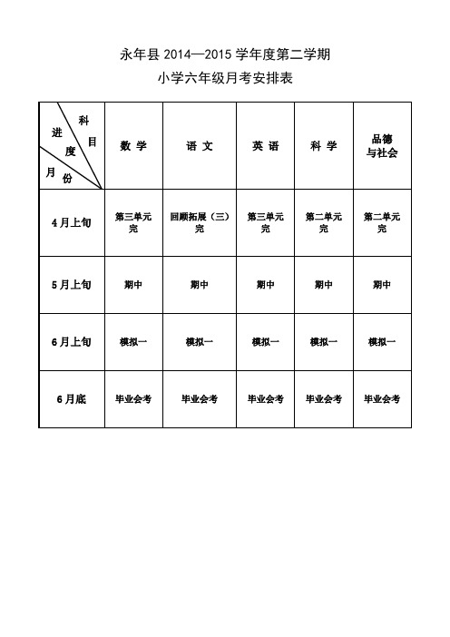 小学各科期中、月考进度安排