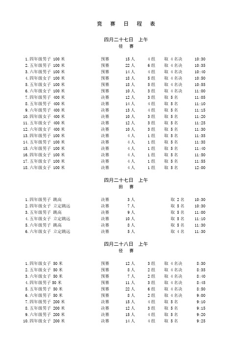 竞   赛   日   程   表