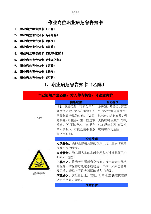 作业岗位职业病危害告知卡(化验室)