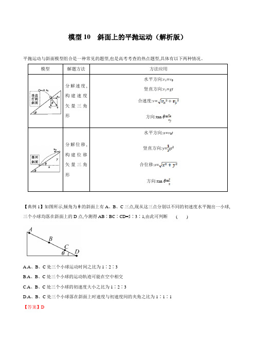 模型10 斜面上的平抛运动(解析版)