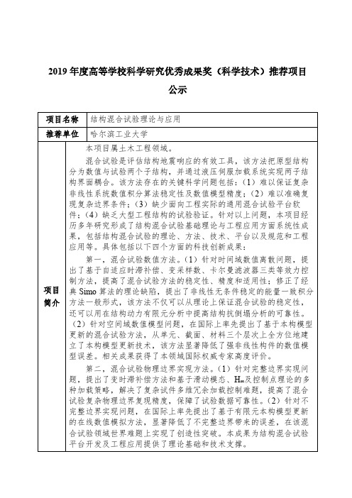 2019年度高等学校科学研究优秀成果奖(科学技术)推荐项