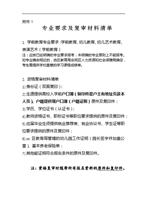 专业要求及复审材料清单【模板】
