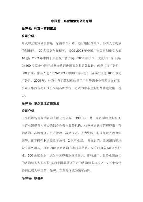 中国前三名营销策划公司介绍