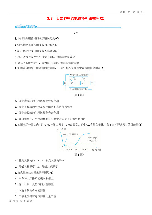 (部编版)2020八年级科学下册3.7自然界中的氧循环和碳循环2同步练习新版浙教版44