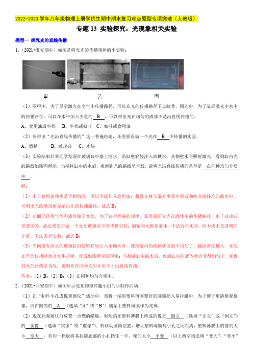 专题13 实验探究：光现象相关实验(解析版)-2022-2023学年八年级物理上册学优生期