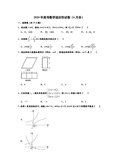 2020年浙江省教育绿色评价联盟高考数学适应性试卷(6月份) (解析版)