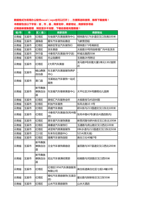 2020新版云南省玉溪市汽车美容工商企业公司商家名录名单联系电话号码地址大全269家