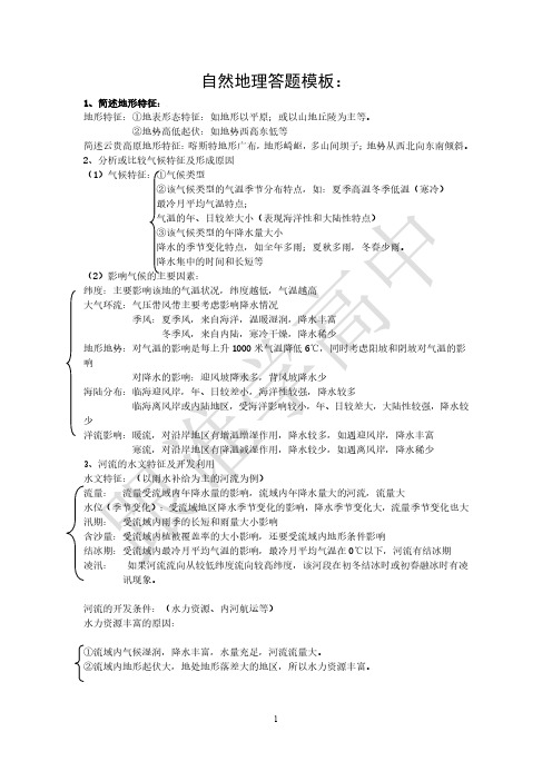 高中地理最全答题模板