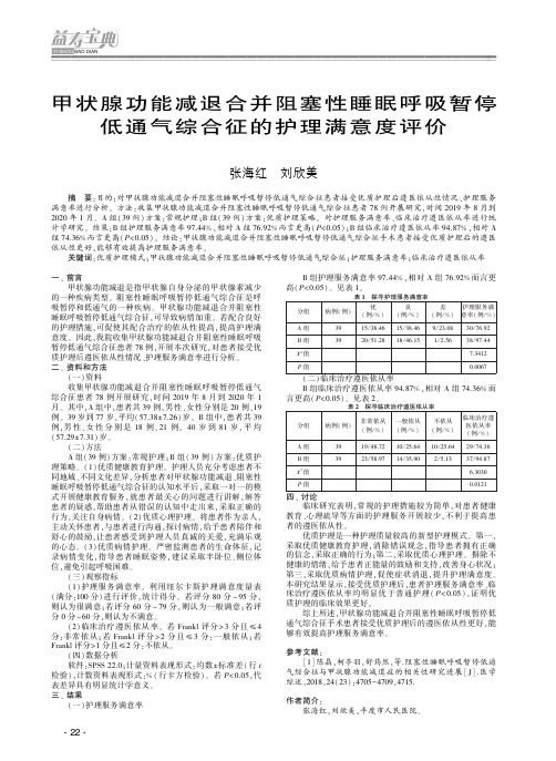 甲状腺功能减退合并阻塞性睡眠呼吸暂停低通气综合征的护理满意度评价