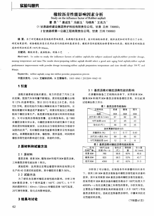 橡胶沥青性能影响因素分析