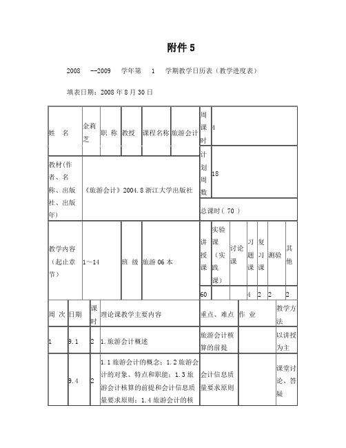 2008--2009学年第1学期教学日历表(教学进度表)