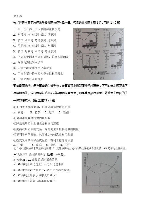 2015哈师大附中、东师文综地理卷