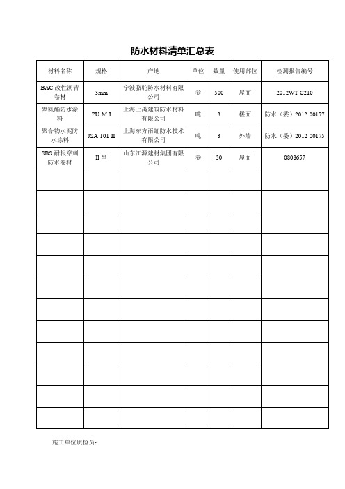 防水清单汇总表