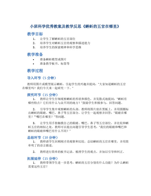 小班科学优秀教案及教学反思《蝌蚪的五官在哪里》