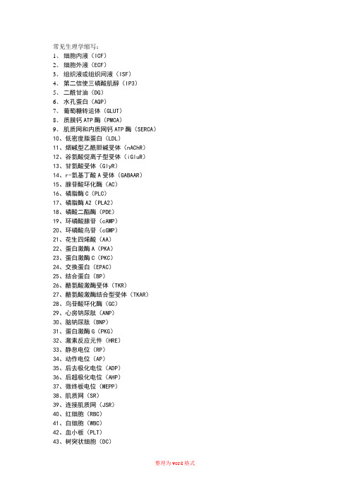 常见生理学缩写-ac生理Word版
