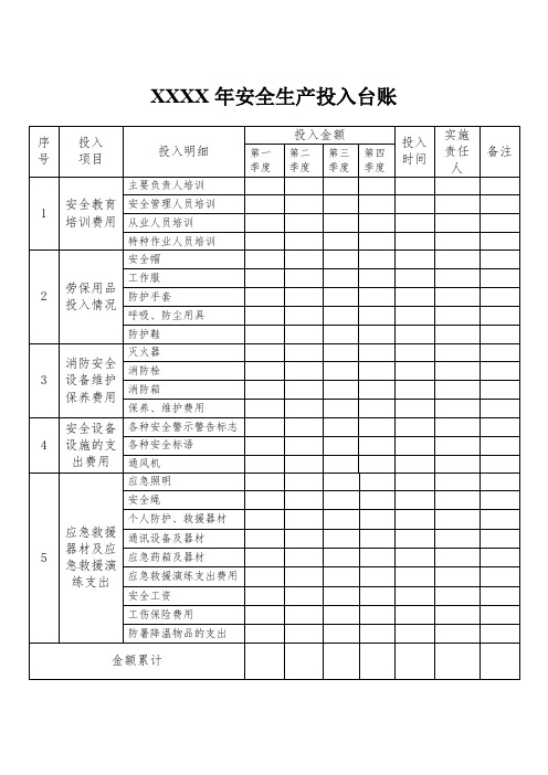 安全生产投入台账(一年一次)