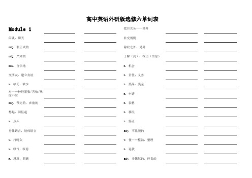 2016年高中英语外研社版单词表(按单元顺序)(必修1至选修11全11册)