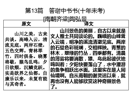 2020年广东中考语文复习课件：文言文 13《答谢中书书》(共11张PPT)