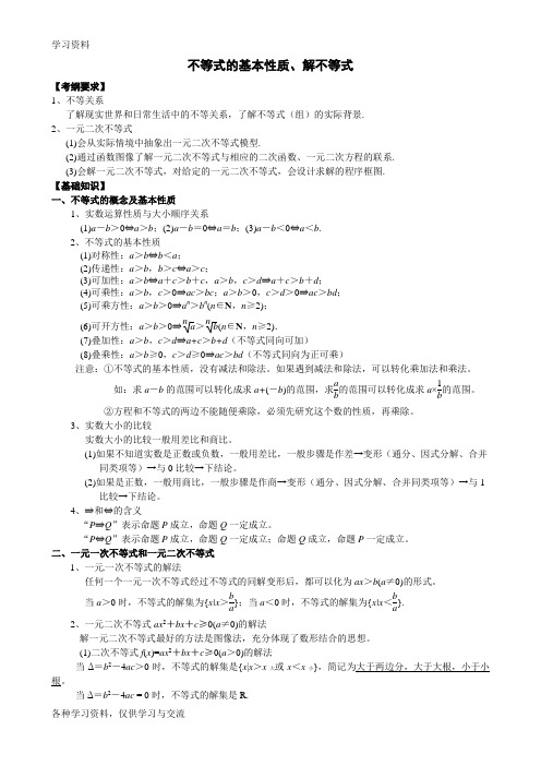 不等式的基本性质、解不等式知识分享