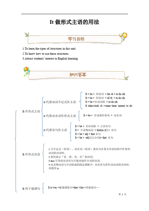 2022年中考英语语法专题之 It做形式主语学案(含练习及答案)