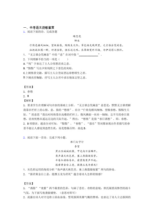 2020-2021中考语文诗歌鉴赏的综合题试题及详细答案