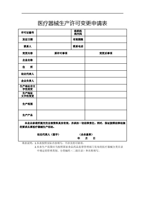 医疗器械生产许可变更(文字性)申请材料